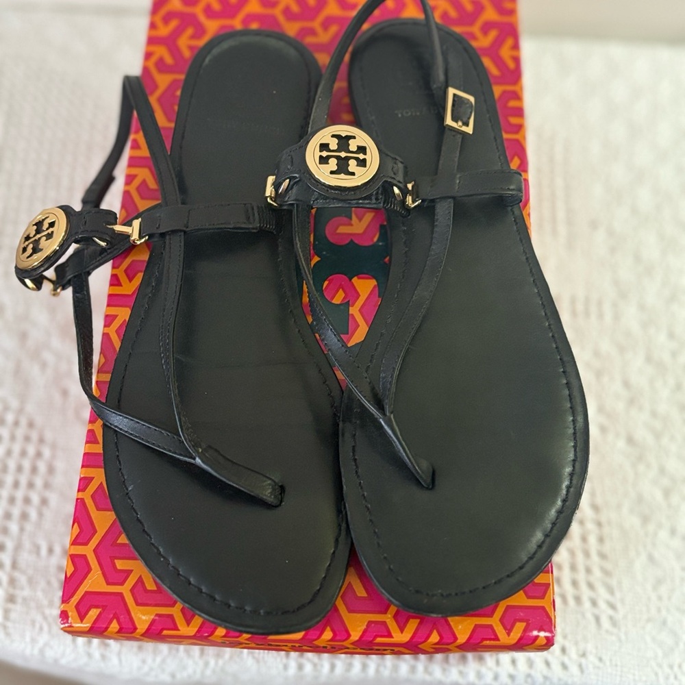 Tory Burch Black and Gold Sandals